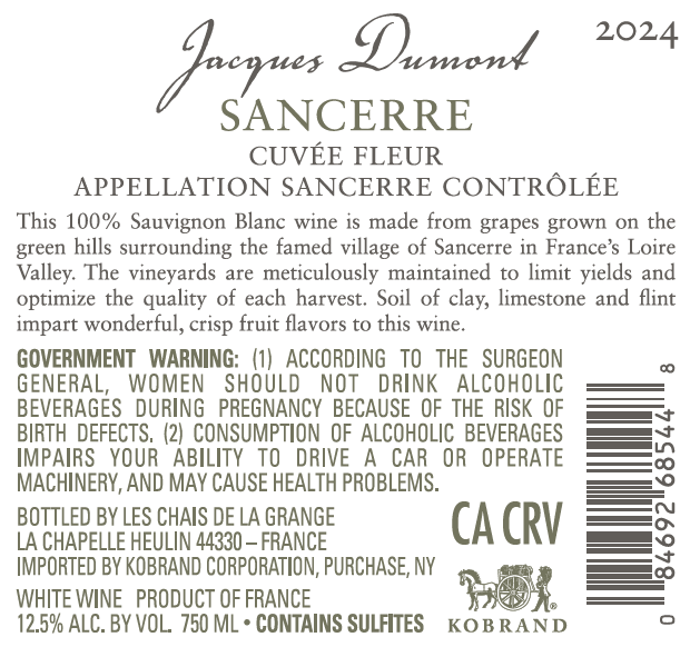 TABC label artwork for Jacques Dumont Sancerre Cuvee Fleur