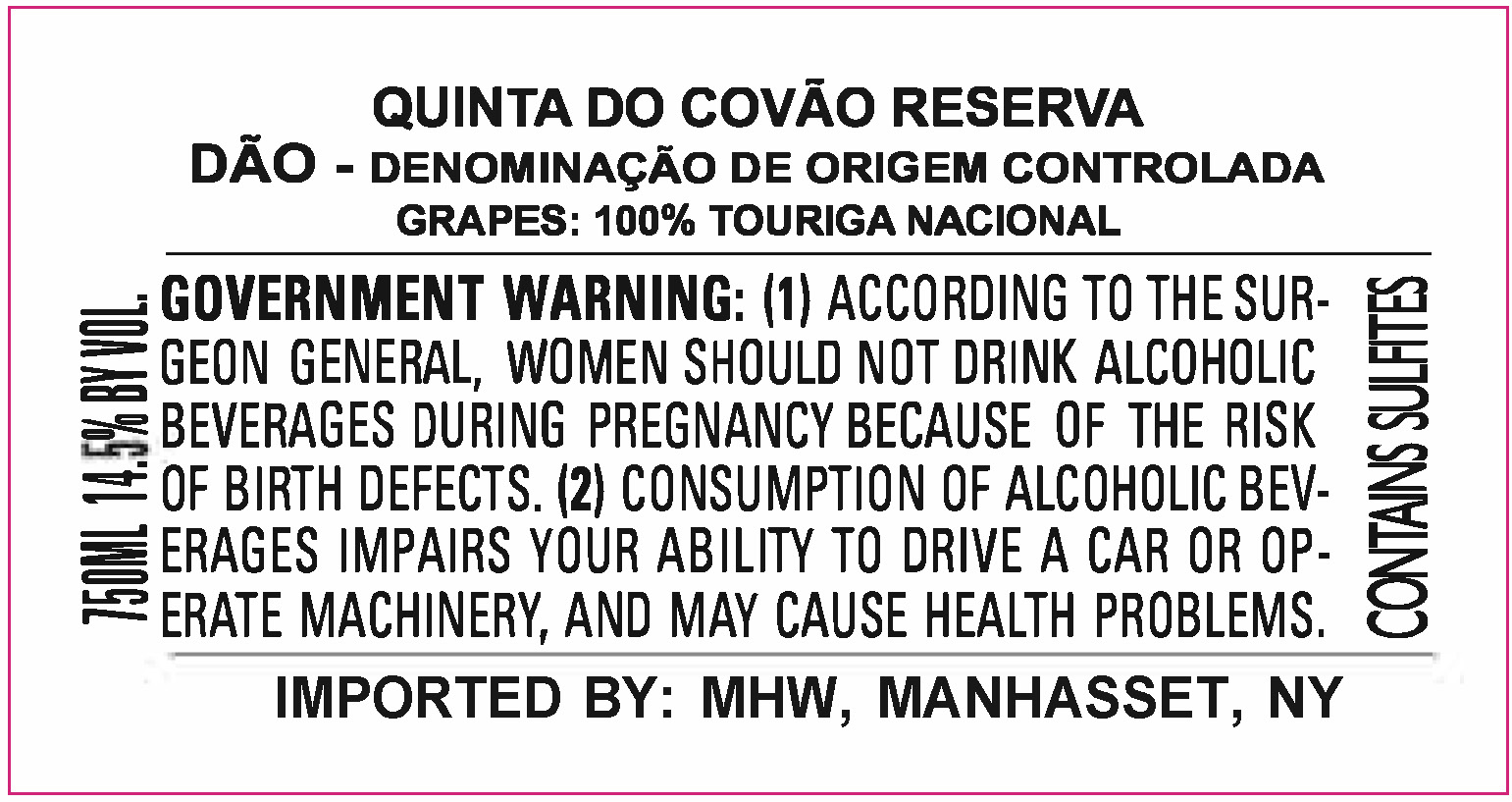TABC label artwork for Quinta do Covao Dao Reserva Touriga