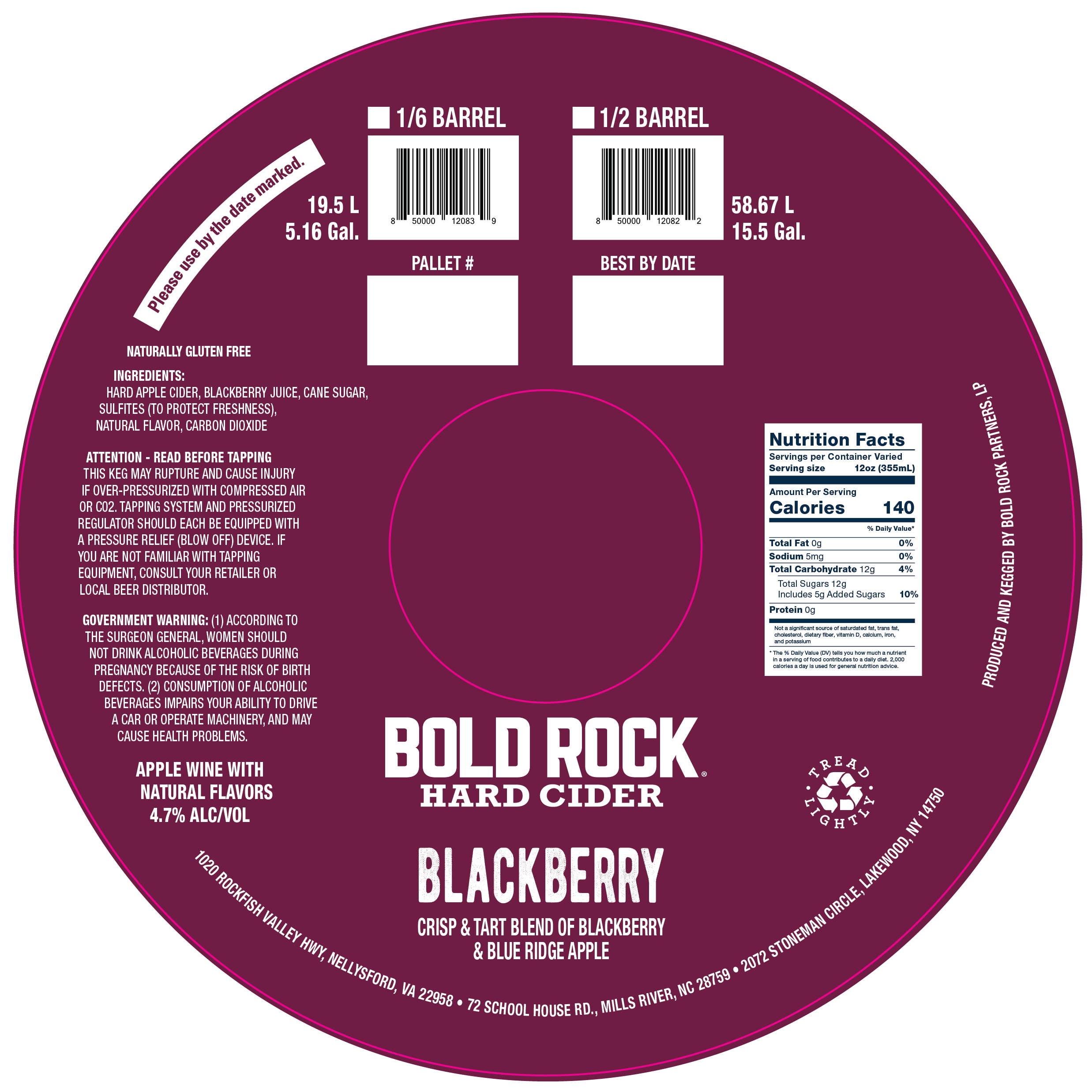 TABC label artwork for BOLD ROCK BLACKBERRY KEGS 2025