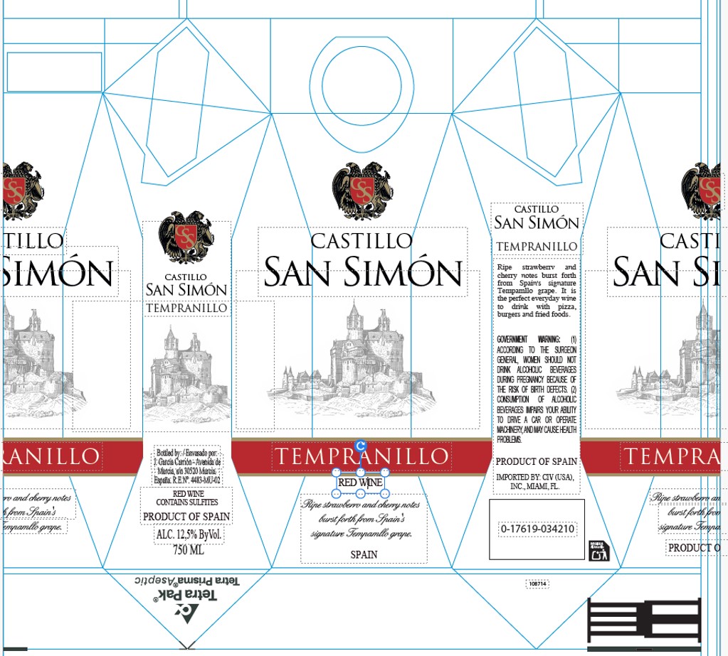 TABC label artwork for Castillo San Simon Tempranillo Tetrapack