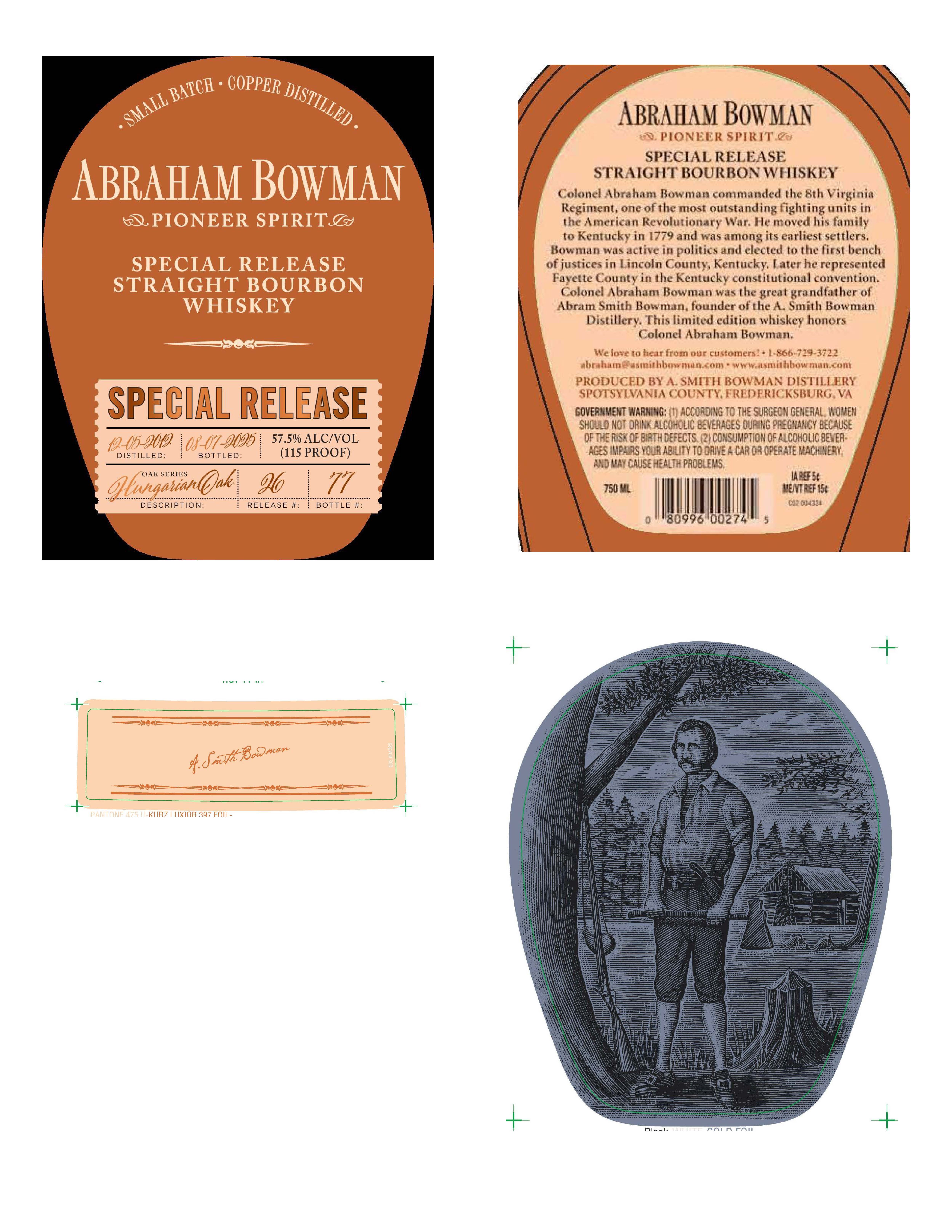 TABC label artwork for Abraham Bowman Special Release Hungarian Oak Series