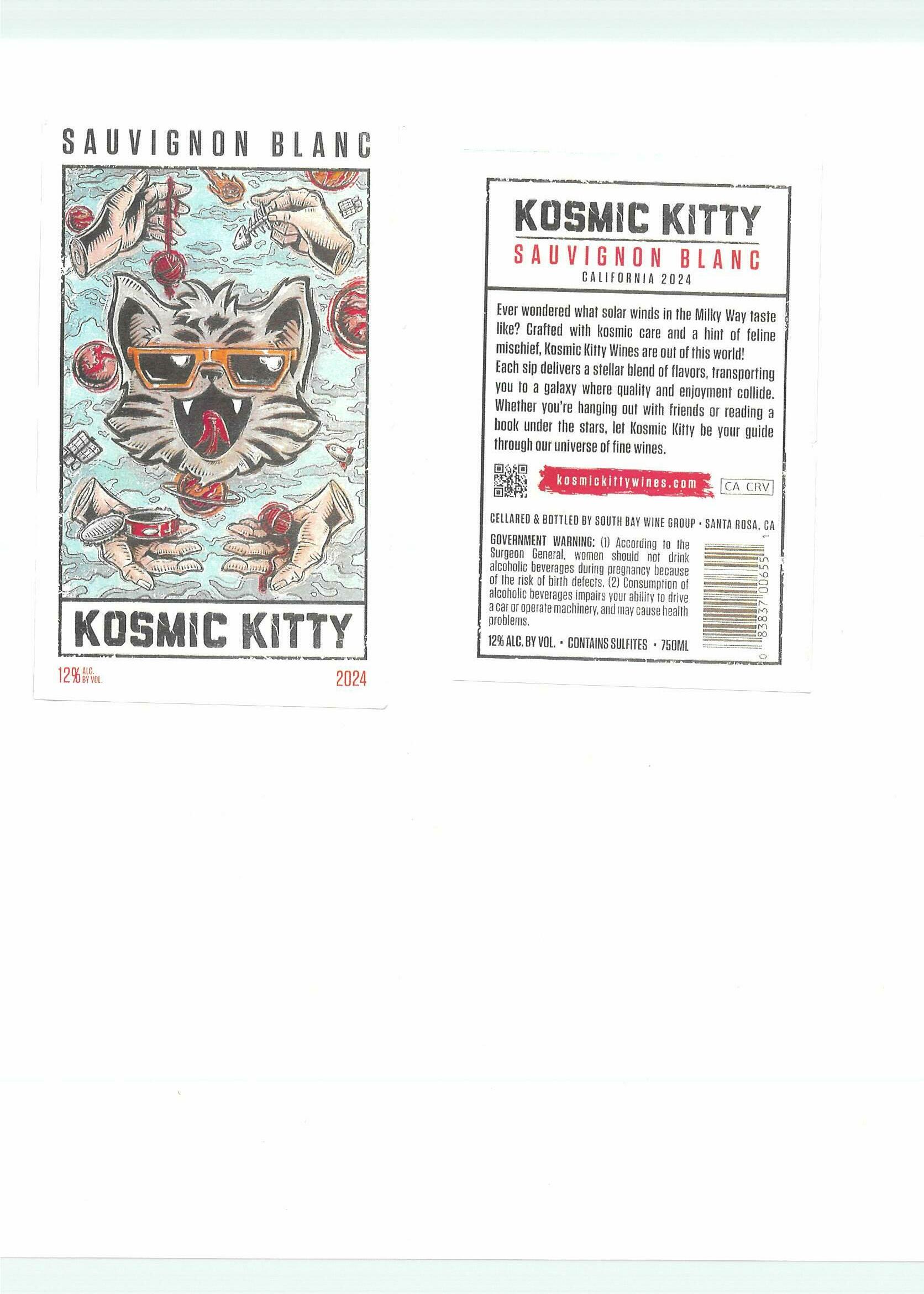 TABC label artwork for Kosmic Kitty Sauvignon Blanc California
