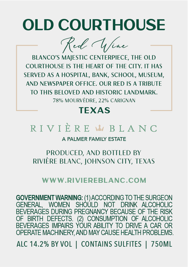 TABC label artwork for Riviere Blanc Old Courthouse Red