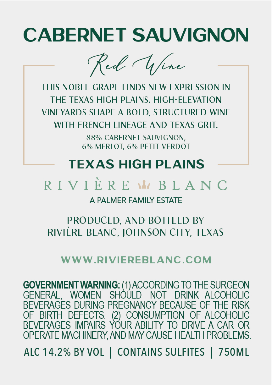TABC label artwork for Riviere Blanc Cabernet Sauvignon