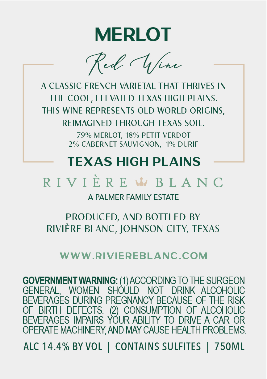 TABC label artwork for Riviere Blanc Merlot