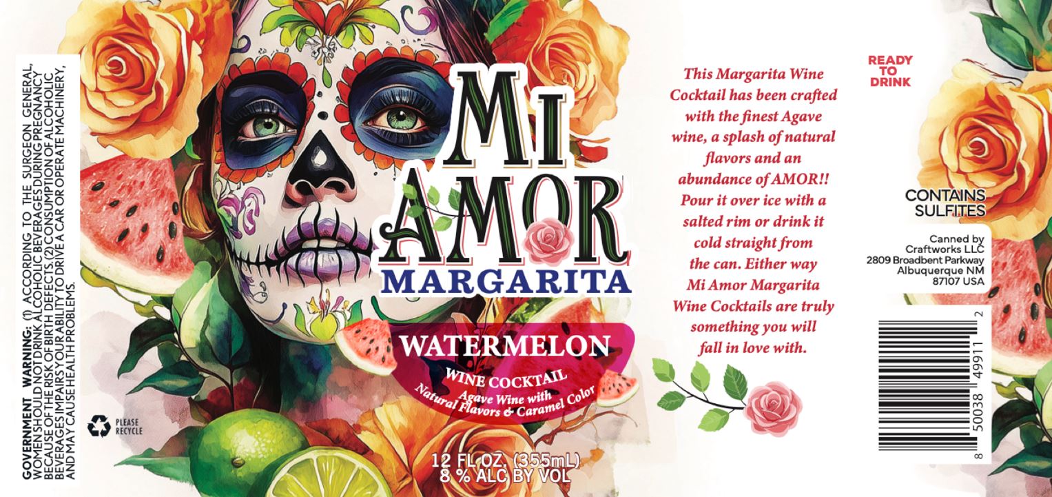 TABC label artwork for Mi Amor Margarita Watermelon Wine Cocktail
