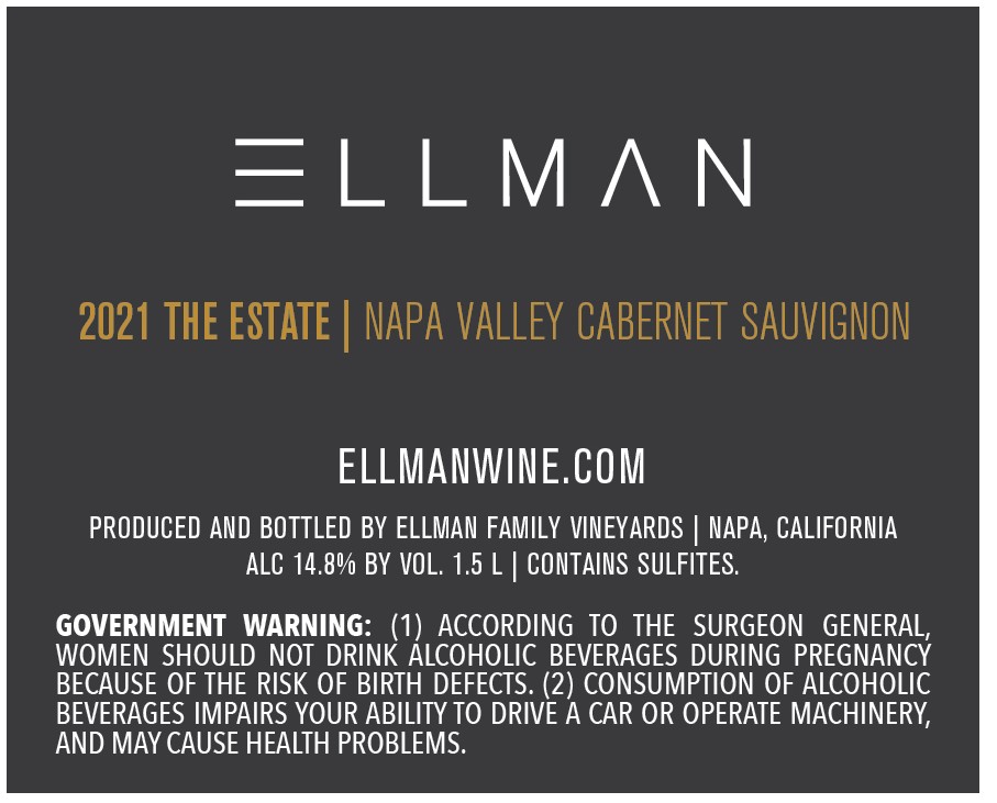 TABC label artwork for ELLMAN FAMILY VINEYARDS THE ESTATE CABERNET SAUVIGNON