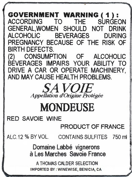 TABC label artwork for Domaine Labbé Mondeuse