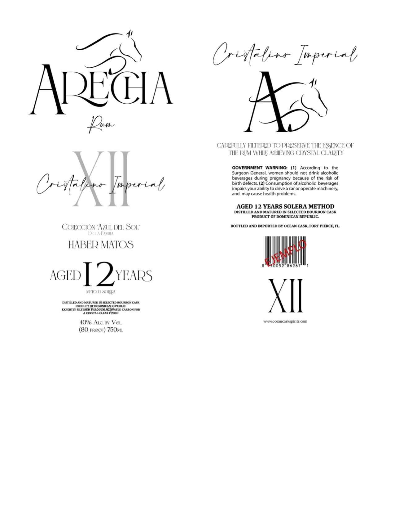 TABC label artwork for Ron Arecha 12Yr Cristalino