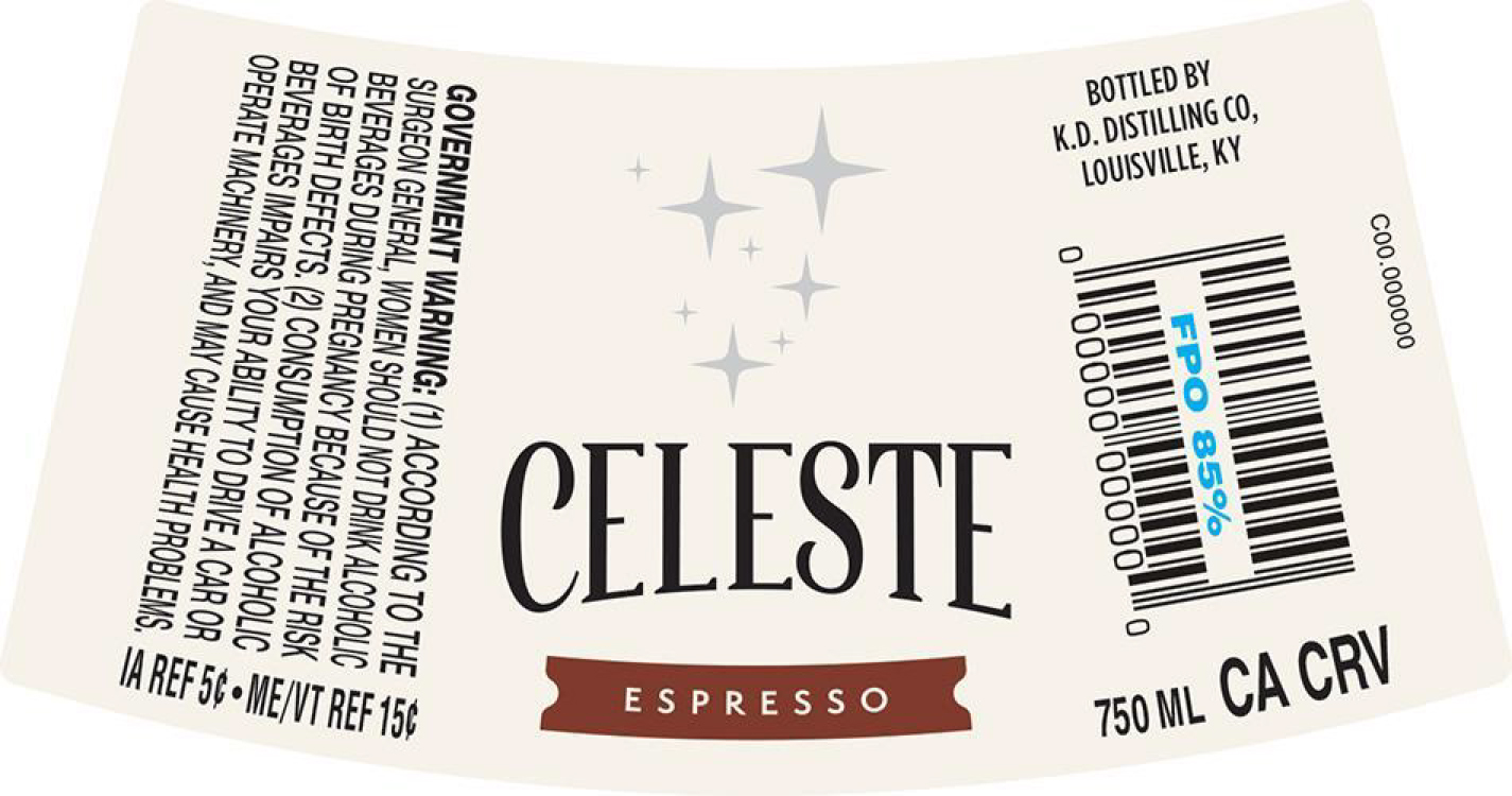 TABC label artwork for Celeste Espresso Vodka