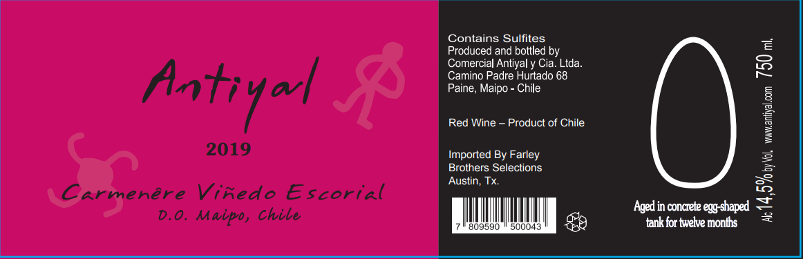 TABC label artwork for Antiyal Vinedo Escorial Carmenere