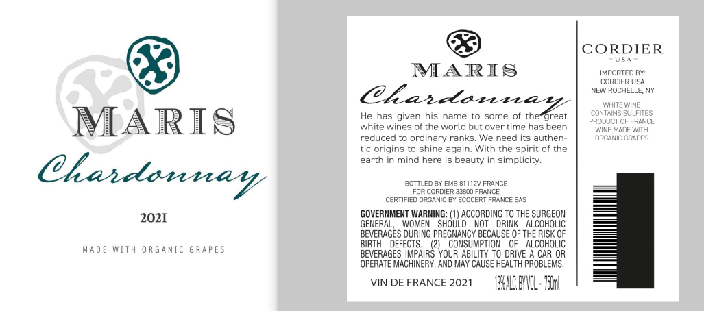 TABC label artwork for Maris Chardonnay