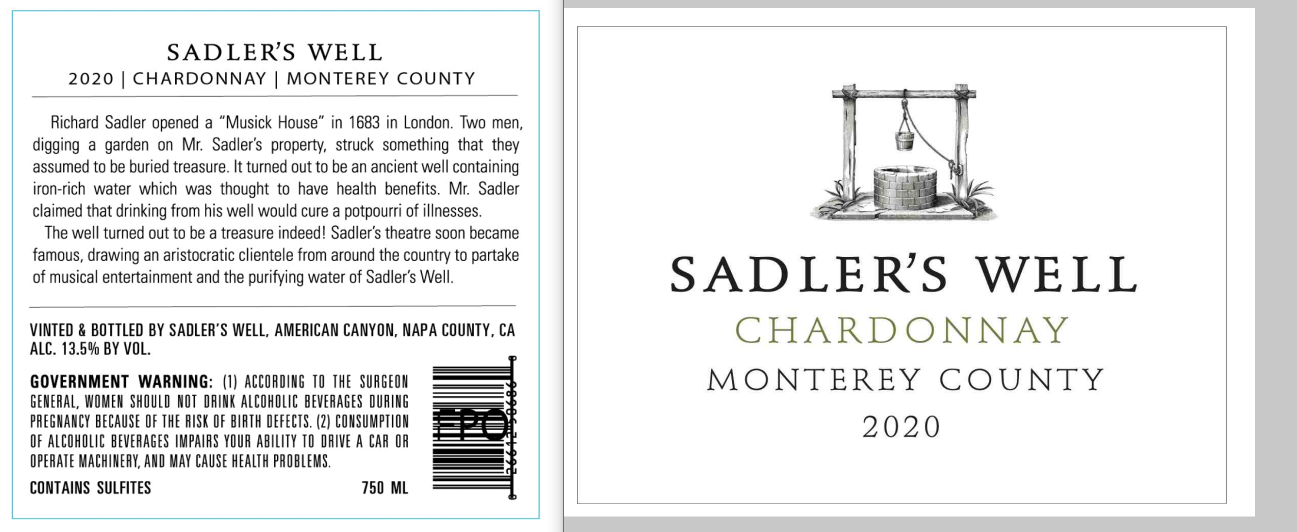 TABC label artwork for Sadler’s Well Monterey County Chardonnay