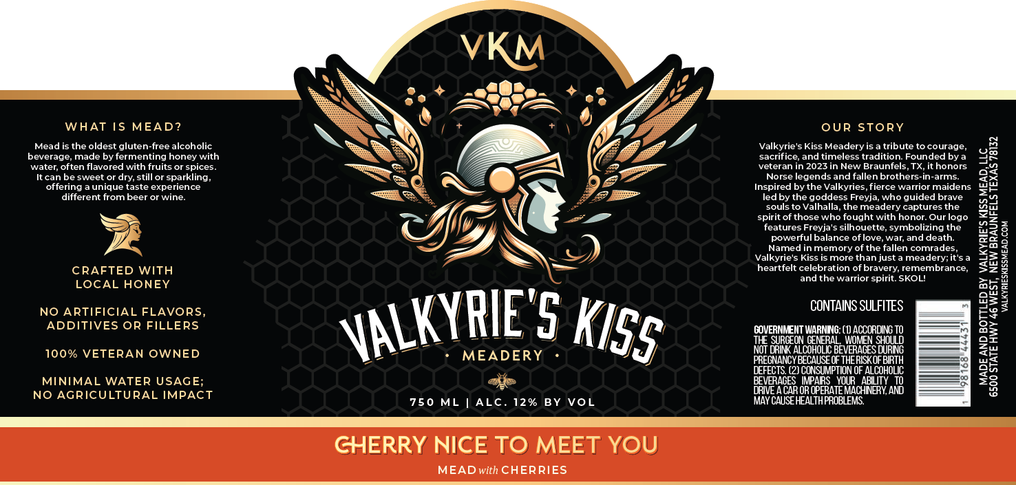 TABC label artwork for VALKYRIE'S KISS MEADERY CHERRY NICE TO MEET YOU