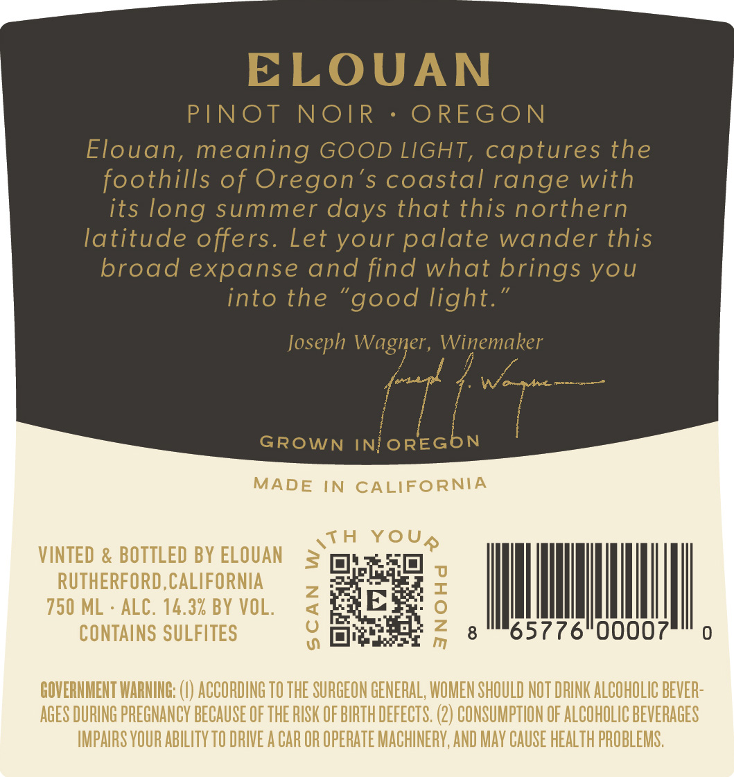 TABC label artwork for ELOUAN PINOT NOIR