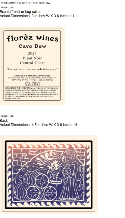TABC label artwork for Florez Wines Pinot Noir