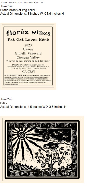TABC label artwork for Florez Wines Gamay Noir