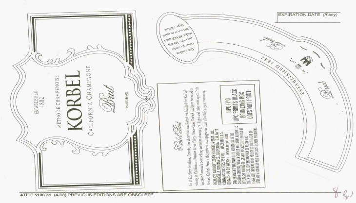 TABC label artwork for KORBEL CALIFORNIA CHAMPAGNE BRUT