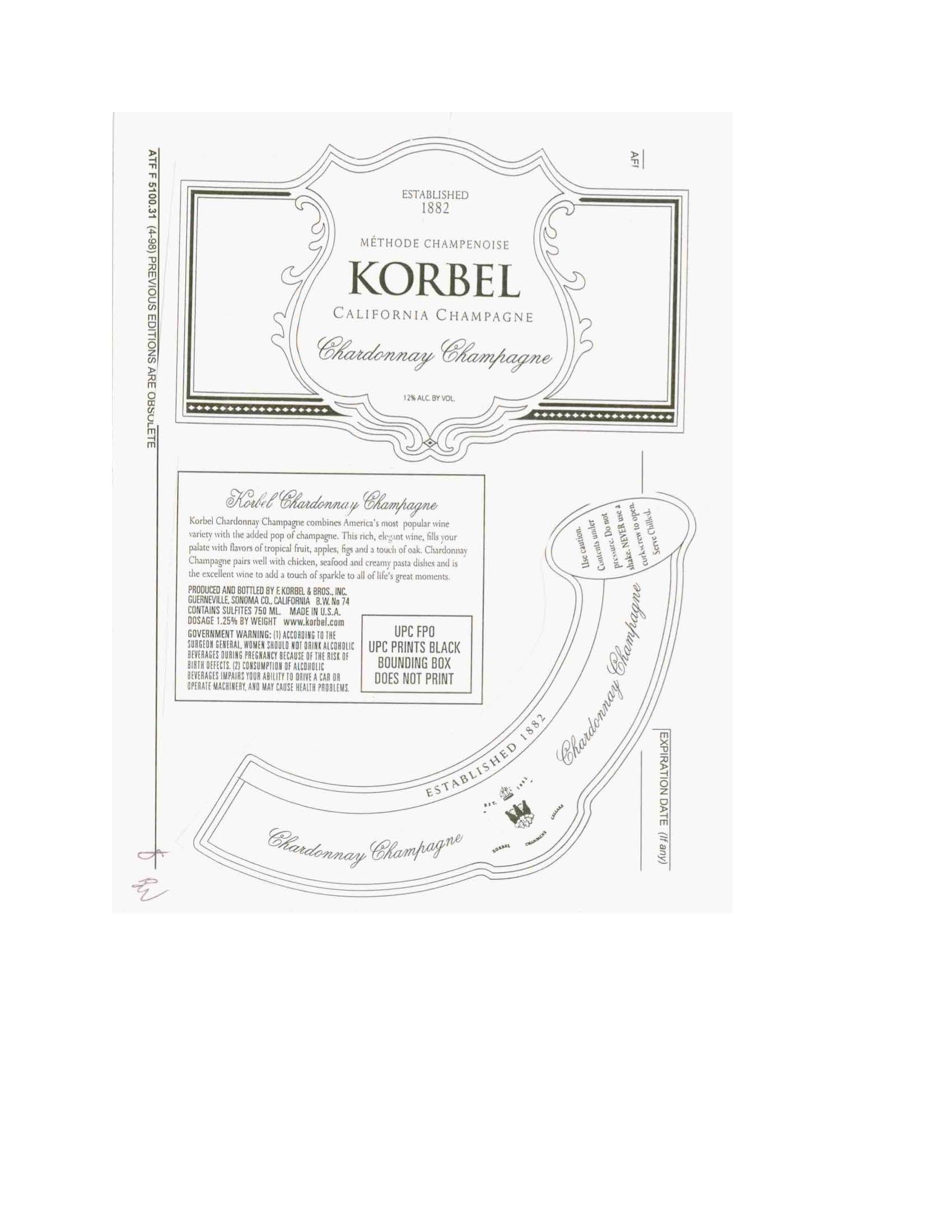 TABC label artwork for KORBEL CHARDONNAY CHAMPAGNE