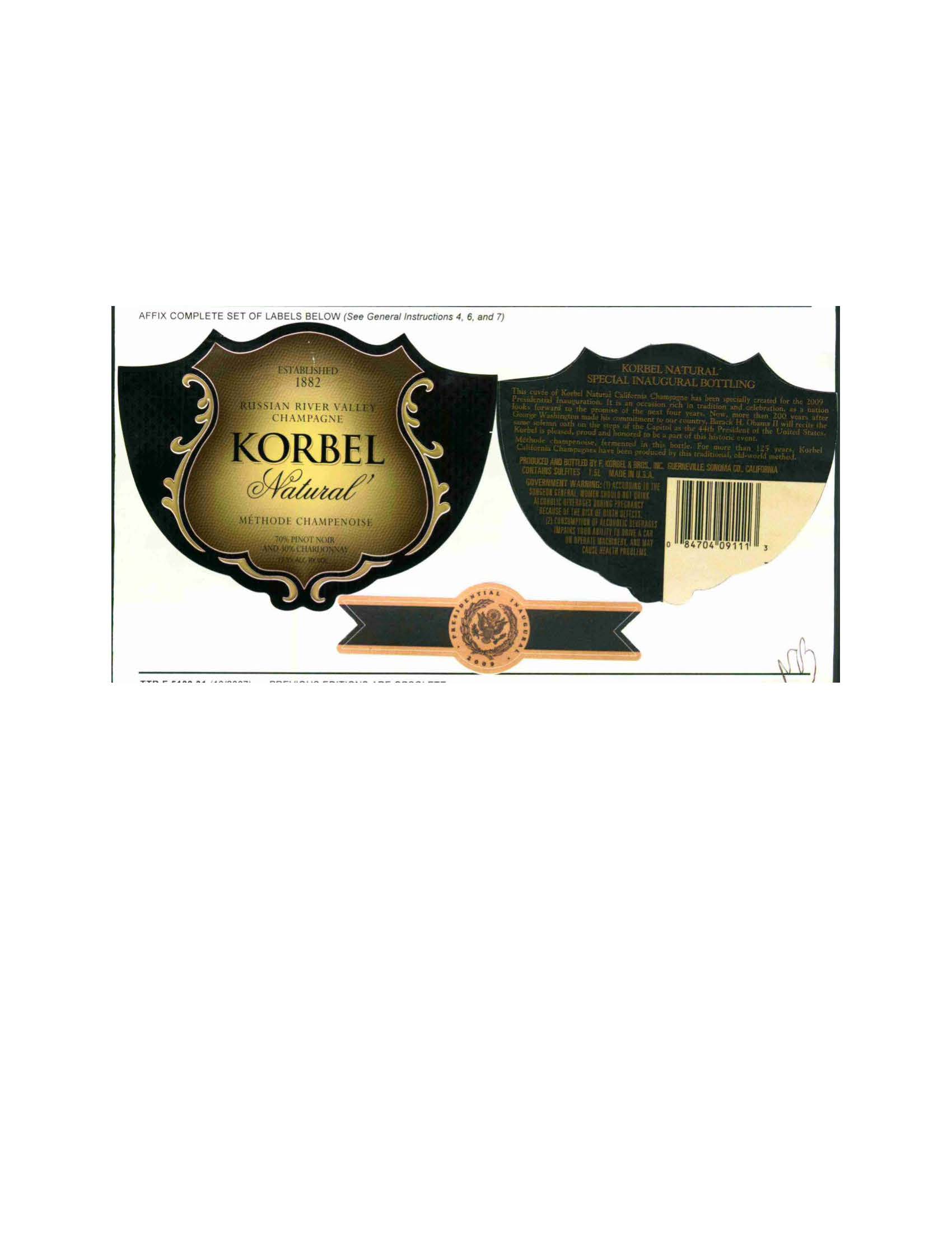 TABC label artwork for KORBEL NATURAL