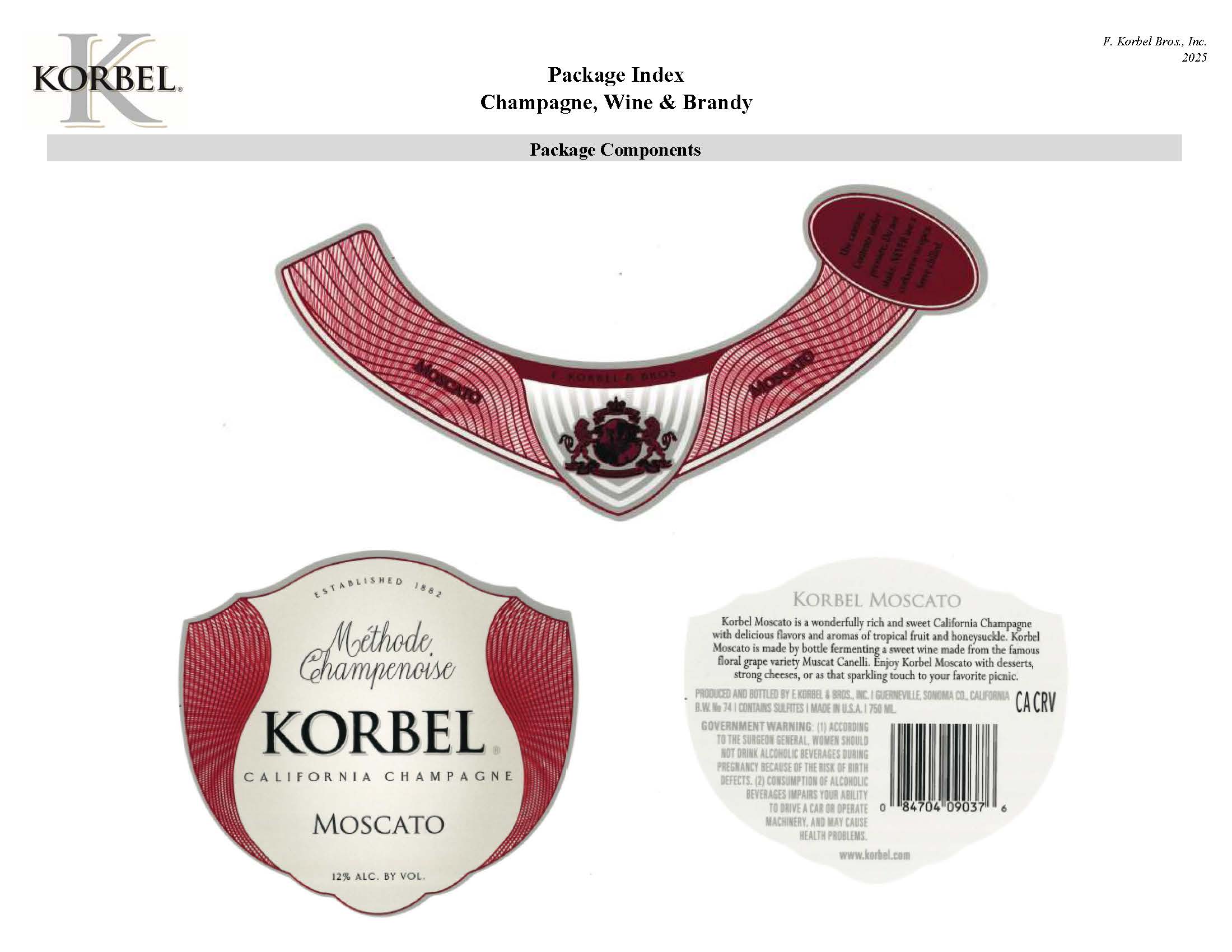 TABC label artwork for KORBEL MOSCATO