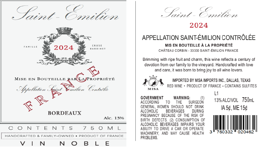TABC label artwork for VIN NOBLE SAINT-EMILION