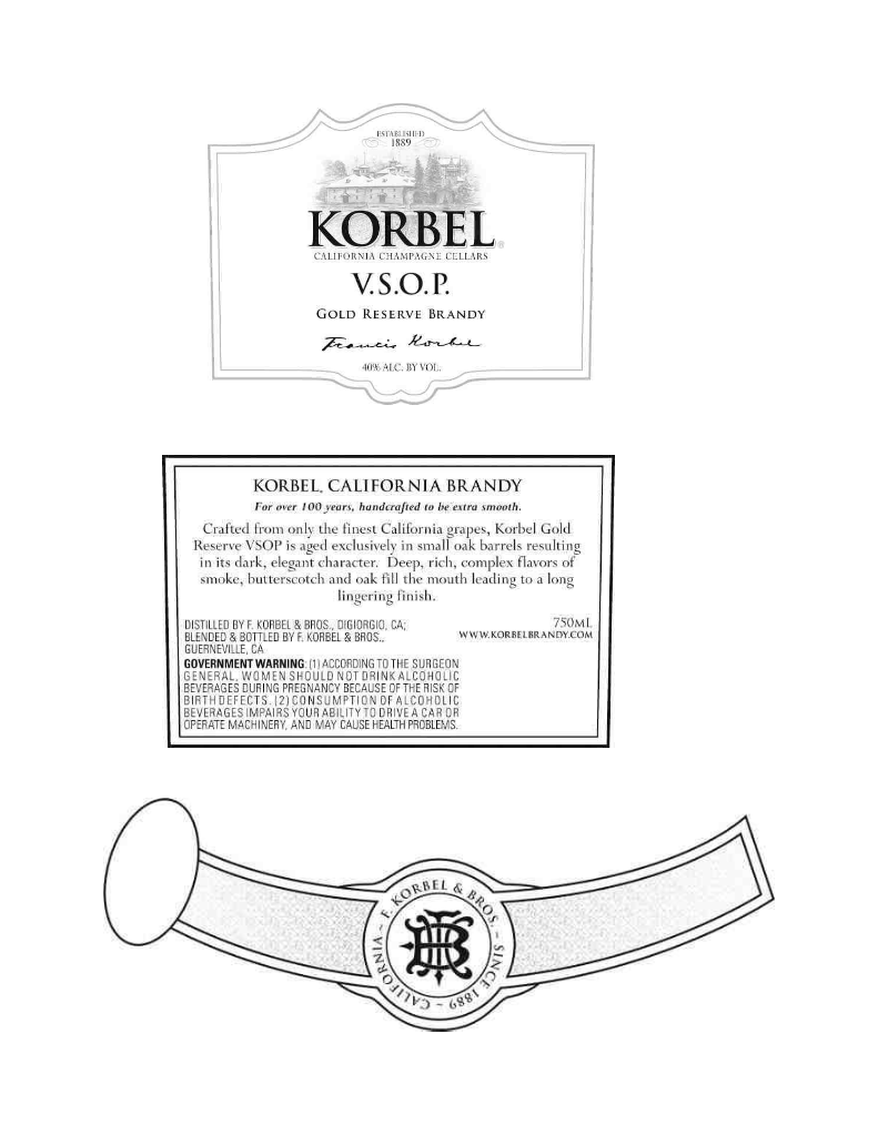 TABC label artwork for KORBEL V.S.O.P. GOLD RESERVE BRANDY