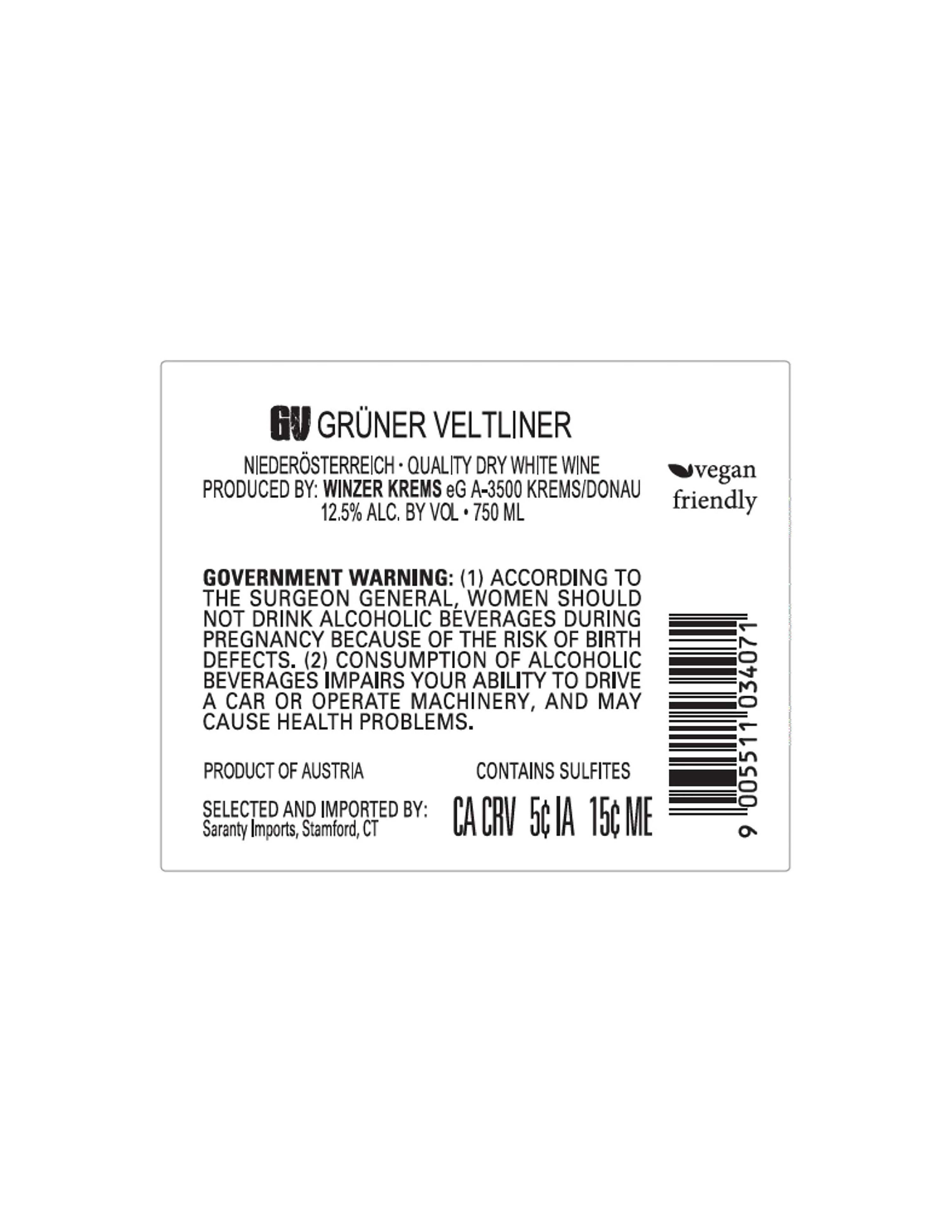 TABC label artwork for Winzer Krems Gruner Veltliner