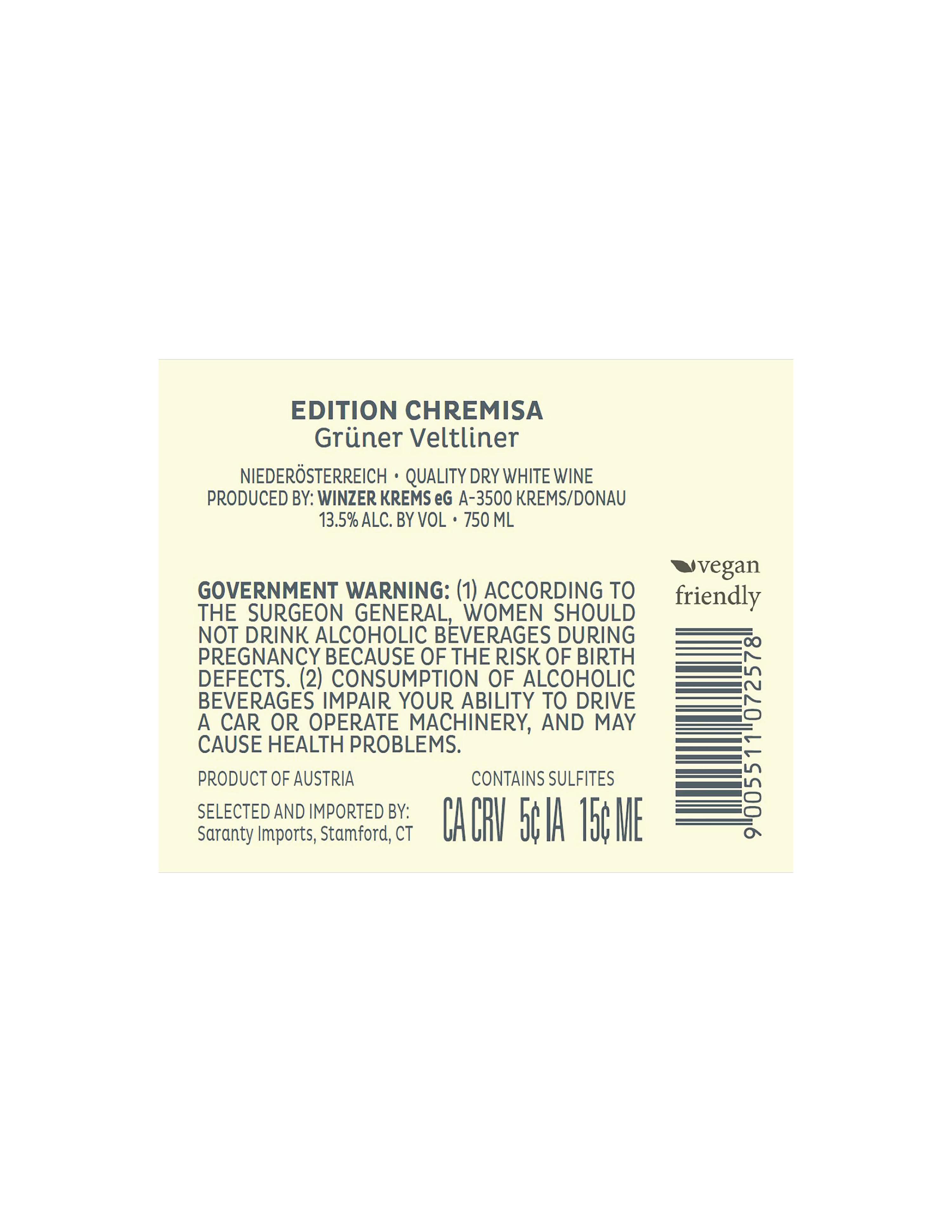 TABC label artwork for Winzer Krems Gruner Veltliner Chremisa
