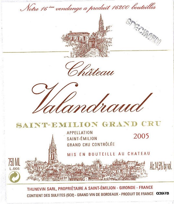 TABC label artwork for Chateau de Valandraud