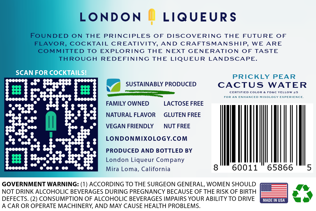 TABC label artwork for London Liqueur Cactus Water