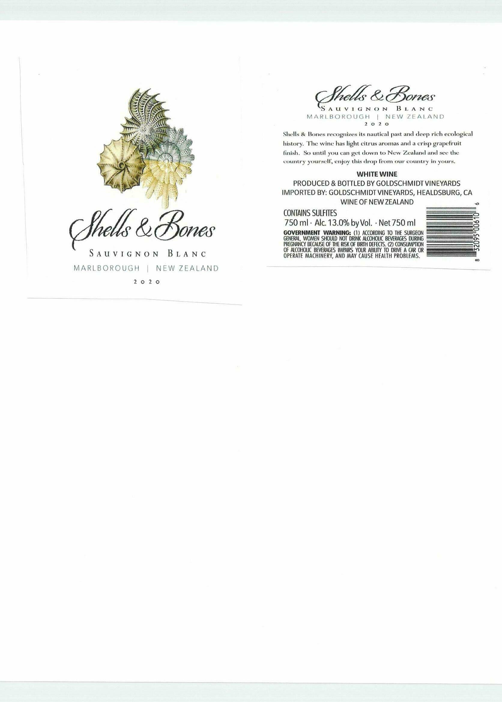 TABC label artwork for Shell & Bones Sauvignon Blanc Marlborough