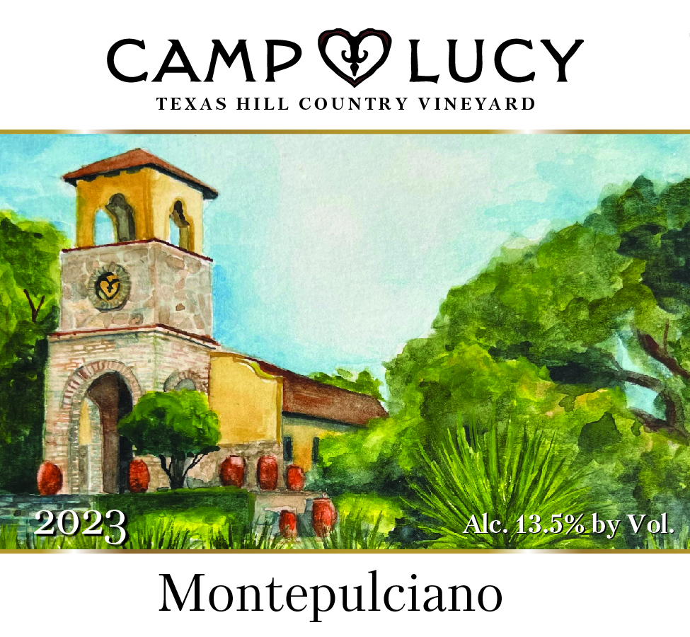 TABC label artwork for 2023 Montepulciano, Camp Lucy