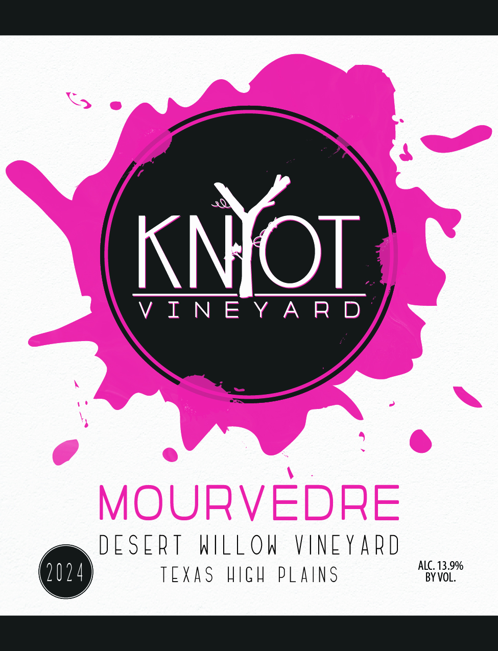 TABC label artwork for Y Knot 2024 Mourvedre, Desert Willow Vineyard