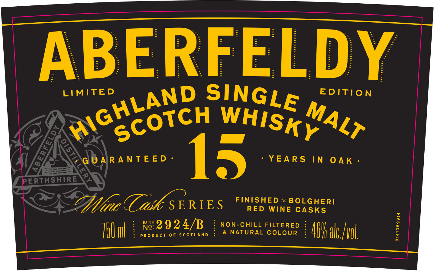 TABC label artwork for Aberfeldy 15 Years in Oak Finished in Bolgheri Red Wine Casks