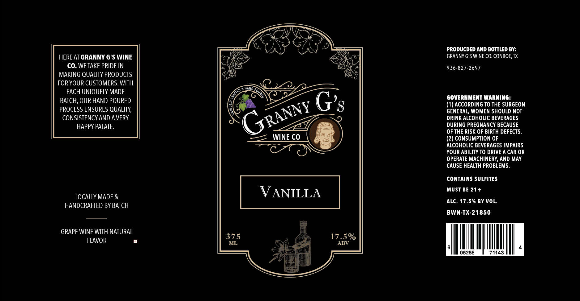 TABC label artwork for GRANNY G'S WINE. CO. VANILLA