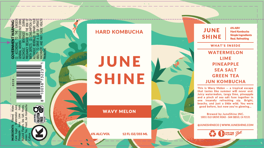 TABC label artwork for JUNESHINE WAVY MELON HARD KOMBUCHA