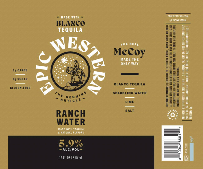 TABC label artwork for Epic Western Ranch Water by Brew Hub under contract