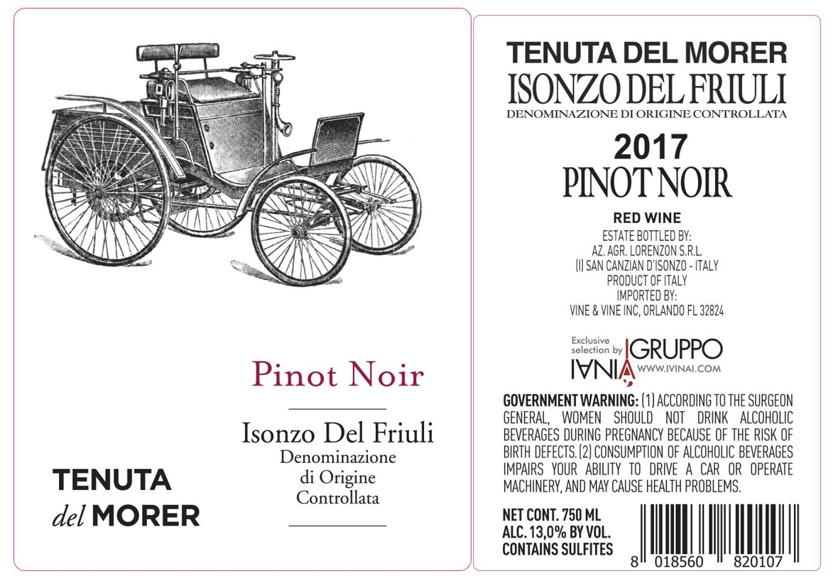 TABC label artwork for TENUTA DEL MORER PINOT NOIR