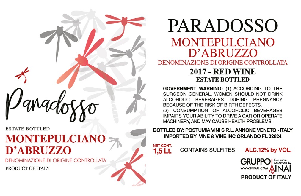 TABC label artwork for Paradosso Montepulciano d'Abruzzo