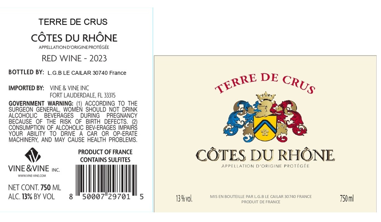 TABC label artwork for TERRE DE CRUS RED WINE COTES DU RHONE