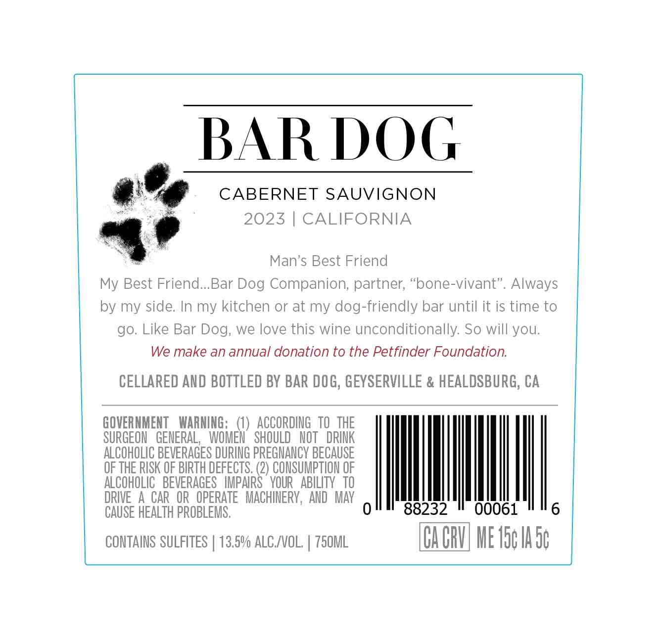 TABC label artwork for BAR DOG CABERNET SAUVIGNON CALIFORNIA