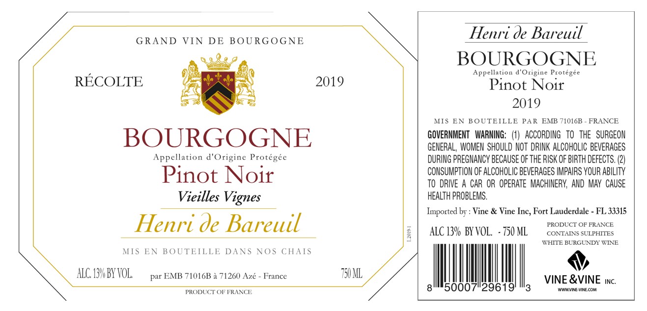TABC label artwork for HENRY DE BAREUIL PINOT NOIR BOURGOGNE