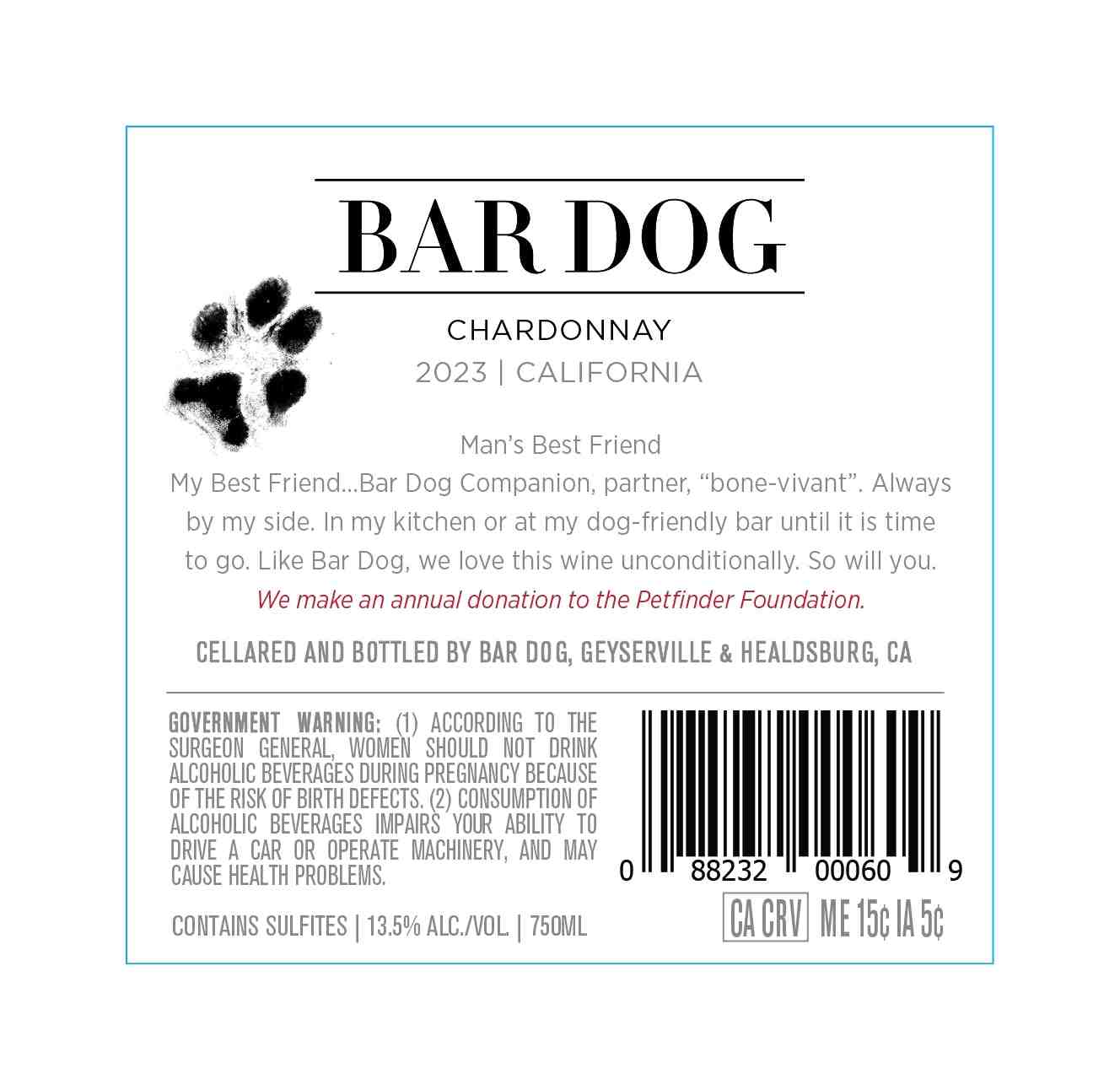 TABC label artwork for BAR DOG CHARDONNAY CALIFORNIA
