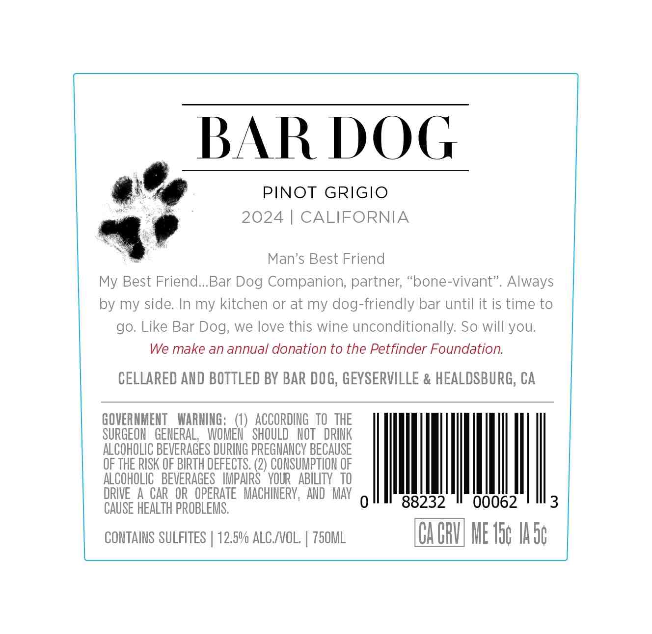 TABC label artwork for BAR DOG PINOT GRIGIO CALIFORNIA