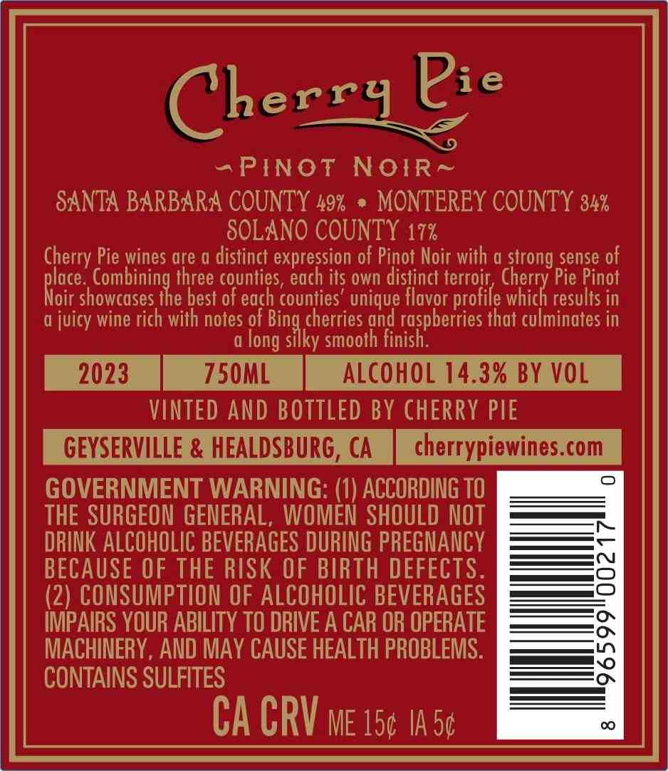 TABC label artwork for CHERRY PIE PINOT NOIR SANTA BARBARA MONTEREY SOLANO