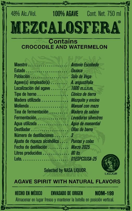 TABC label artwork for MEZCALOSFERA CROCODILE AND WATERMELON