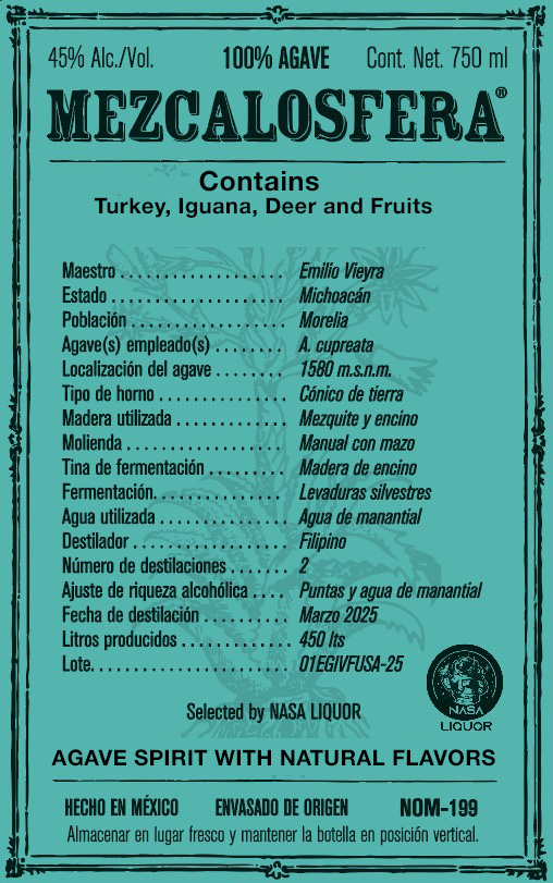 TABC label artwork for MEZCALOSFERA TURKEY, IGUANA, DEER AND FRUITS