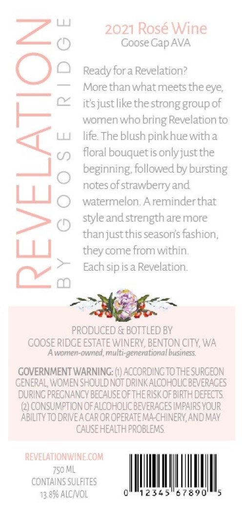 TABC label artwork for Revelation by Goose Ridge Rose Goose Gap AVA