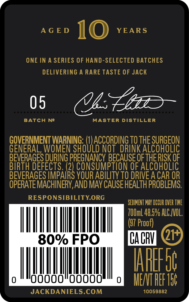 TABC label artwork for Jack Daniel's 10 Years Old Batch 5